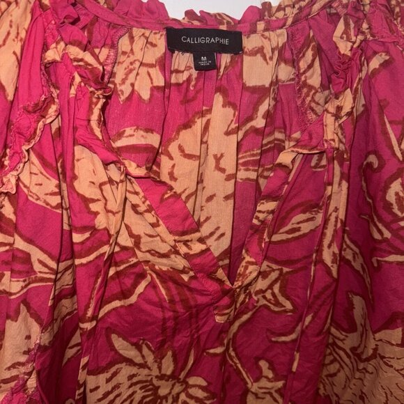 Pink & Orange Floral Blouse by Calligraphie - Size Medium - Picture 4 of 7
